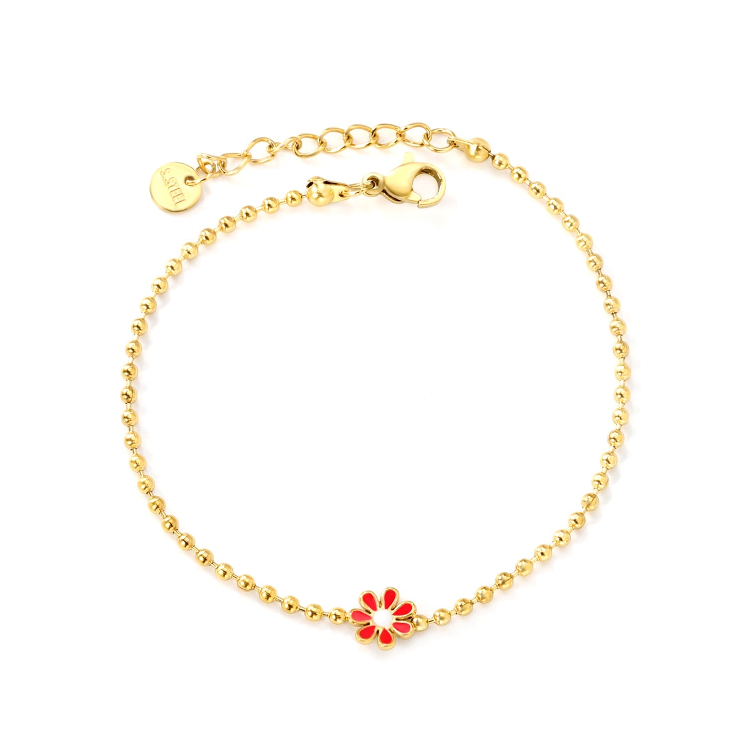 8mm six-petal flower black/purple/red/pink/blue oil drip accessories 2.0 bead chain *18+3mm+6mm round sign bracelet Golden asonjewelry